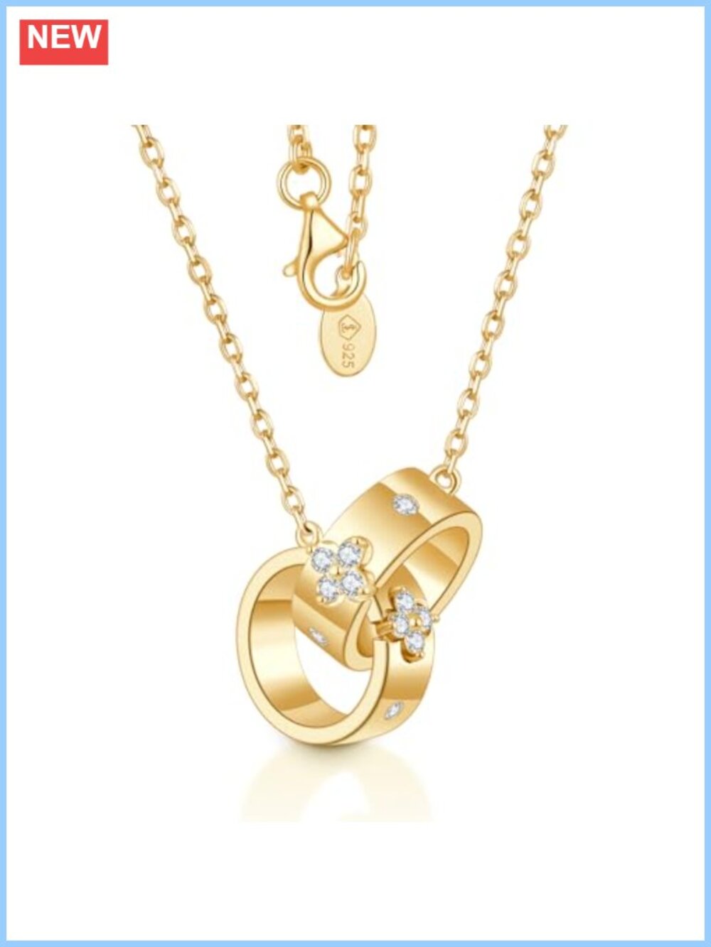 Clover Necklace 925 Sterling Silver 14K Yellow Gold Plated Moissanite Pendant